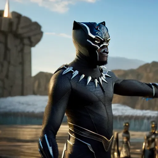 Image similar to film still of Samuel L Jackson as King T-Challa, in new Black Panther film