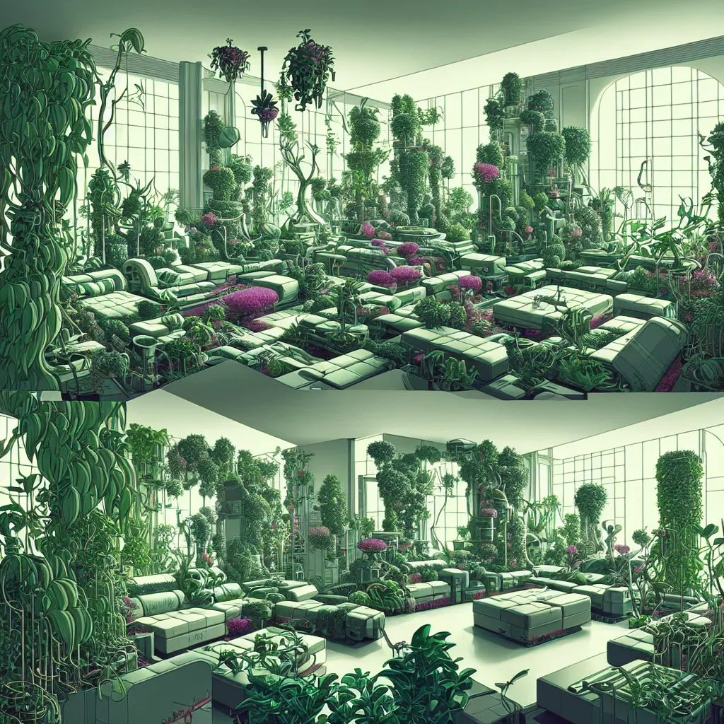 Image similar to luxury living room full of plants and trees by josan gonzalez