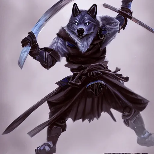 Image similar to anthropomorphic Azure samurai wolf, DnD character art portrait, matte fantasy painting, magic the gathering artwork, D&D, fantasy, cinematic lighting, centered, symmetrical, highly detailed, digital painting, artstation, concept art, smooth, sharp focus, illustration, volumetric lighting, epic Composition, 8k, art, DeviantArt, trending on Artstation, Jason Felix, Steve Argyle, Tyler Jacobson, Peter Mohrbacher, Greg Rutkowski, Craig Mullins, cinematic lighting H- 768