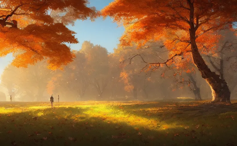 Image similar to autumnal landscape, ghibli, greg rutkowski, 8 k ultrarealistic trending on artstation