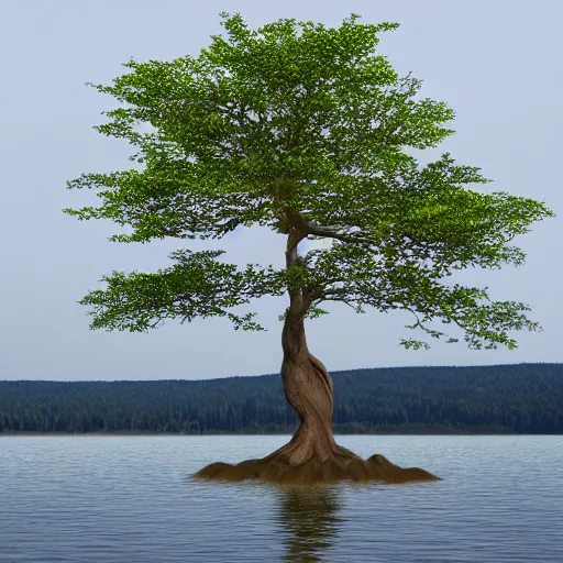 Image similar to an actual binary tree growing on the data lake shores