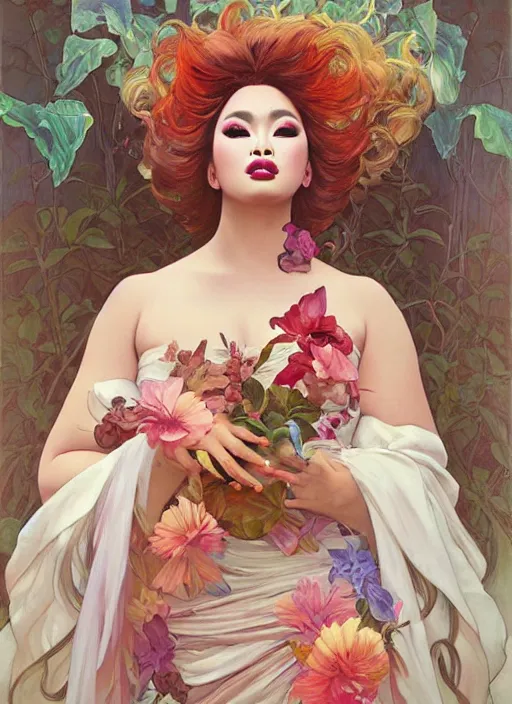 Prompt: kim chi, drag queen, painting by artgerm and greg rutkowski and alphonse mucha