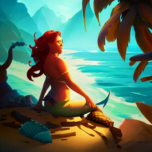 Image similar to painting mermaid treasure on sea of thieves game avatar hero smooth face median photoshop filter cutout vector, behance hd by jesper ejsing, by rhads, makoto shinkai and lois van baarle, ilya kuvshinov, rossdraws global illumination