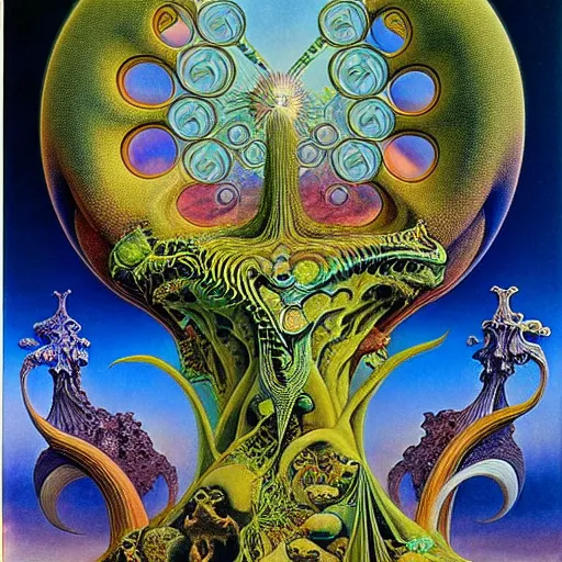 Image similar to divine chaos engine by roger dean and daniel merriam, symbolist, visionary, art forms of nature by ernst haeckel