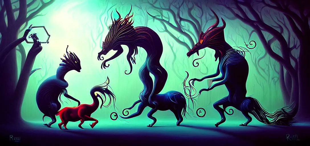 Image similar to strange mythical beasts of whimsy, surreal dark uncanny painting by ronny khalil