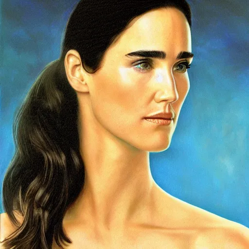Prompt: jennifer connelly, head and shoulders portrait, extremely detailed masterpiece, one single continues line.