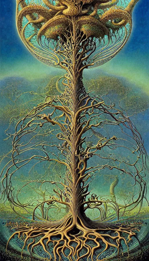 Image similar to tree of life by roger dean and andrew ferez, art forms of nature by ernst haeckel, divine chaos engine, symbolist, visionary, art nouveau, botanical fractal structures, organic, detailed, realistic, surreality