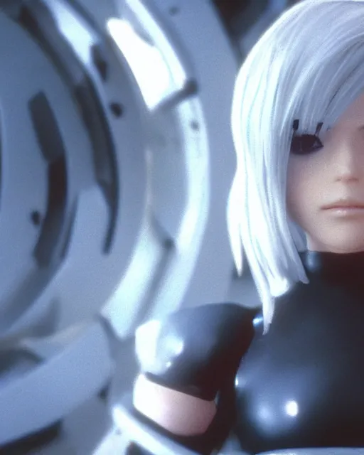 Image similar to film still close - up shot of 2 b nier automata from the movie half life game ( 1 9 9 8 ). photographic, photography