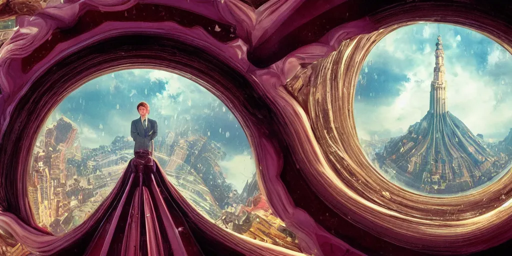 Prompt: a very high resolution image from a new movie, upside - down spiral beautiful scenery, mirror, shining, raining, photorealistic, photography, directed by wes anderson, greg manchess