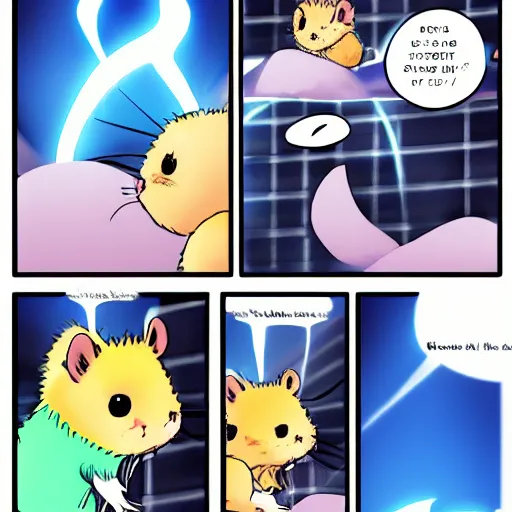 Prompt: anime comic of an electric hamster saving the day