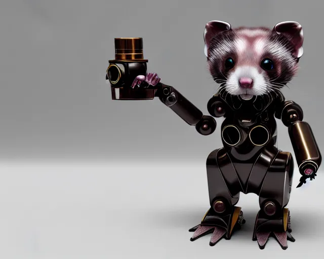 Image similar to futuristic steampunk ferret - shaped robot, 3 d octane render, cyberpunk ferret - shaped mechanical robot