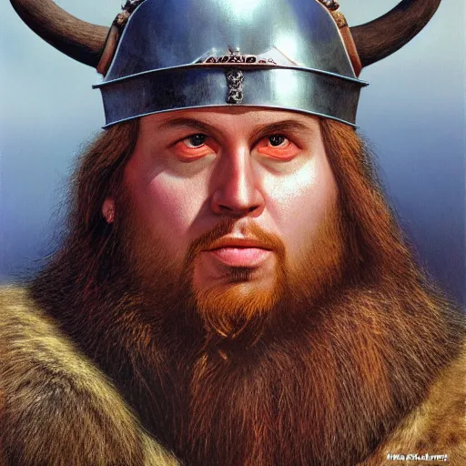 Image similar to tenebrous portraiture of a hamster-man viking jarl, by Ted Nasmith and by Joe Jusko, 4K, trending on ArtStation