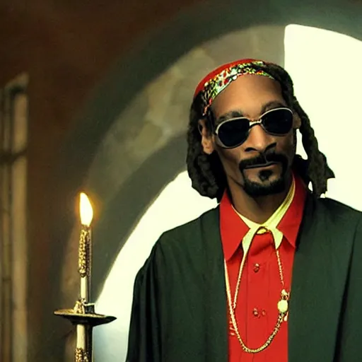 Prompt: snoop dogg as wizard in hogwarts, photo, movie clip