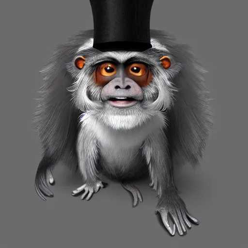 Prompt: digital illustration of a emperor tamarin monkey wearing a top hat, deviantArt, artstation, artstation hq, hd, 4k resolution