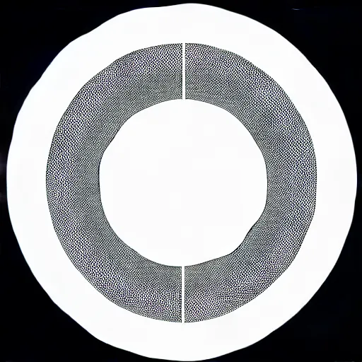 Image similar to a perfect circle where the inside is empty blank space and around the outer edge of the circle is the silhouette of a city skyline, black and white, minimalist, in the style of a line drawing