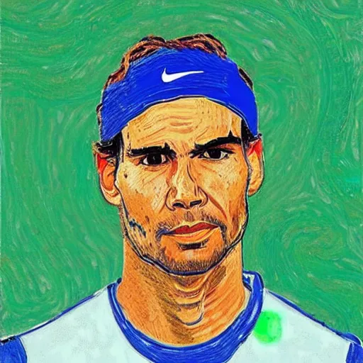 Prompt: a portrait of rafael nadal in the style of van gogh