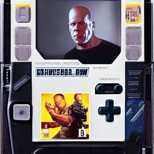 Image similar to the box for a Gameboy videogame that just loads a picture of Bruce Willis, no other gameplay features