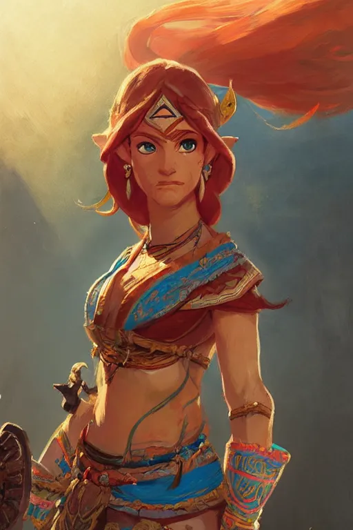 Image similar to a portrait of urbosa from breath of the wild, by gaston bussiere, by mandy jurgens and bayard wu and greg rutkowski, cinematic lightning