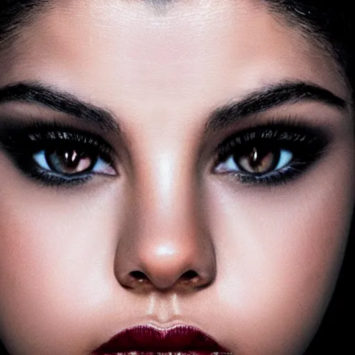 Image similar to A portrait of Selena Gomez as Catwoman, extreme close-up, dramatic lighting