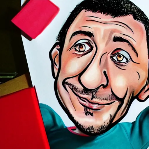 Prompt: a caricature drawing of adam sandler