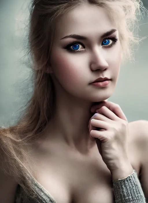 Image similar to a gorgeous norwegian female photo, professionally retouched, soft lighting, realistic, smooth face, full body shot, torso, dress, perfect eyes, sharp focus on eyes, 8 k, high definition, insanely detailed, intricate, elegant, art by jason chan