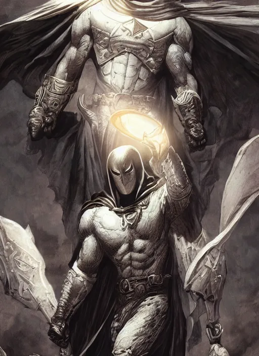 Image similar to digital _ painting _ of _ moon knight _ by _ filipe _ pagliuso _ and _ justin _ gerard _ symmetric _ fantasy _ highly _ detailed _ realistic _ intricate _ port