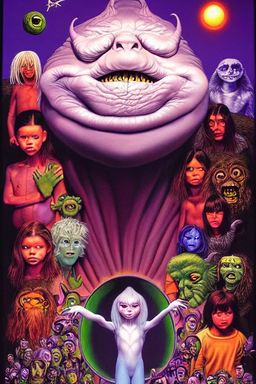 Image similar to a hyperrealistic painting of evil version of the never ending story, cinematic thriller by chris cunningham, lisa frank, richard corben, highly detailed, vivid color,