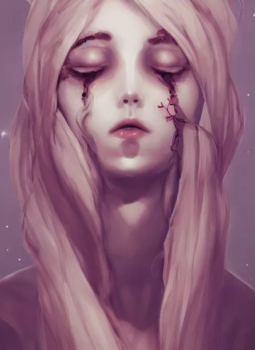 Image similar to a beautiful, unique, strange, mysterious woman, blinking. [[[[[[closing]]]]]]] and opening her eyes, amazing, stunning artwork, featured on artstation, cgosciety, behance