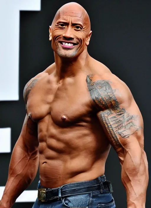 Prompt: Dwayne Johnson with a very slim and thin and skinny body