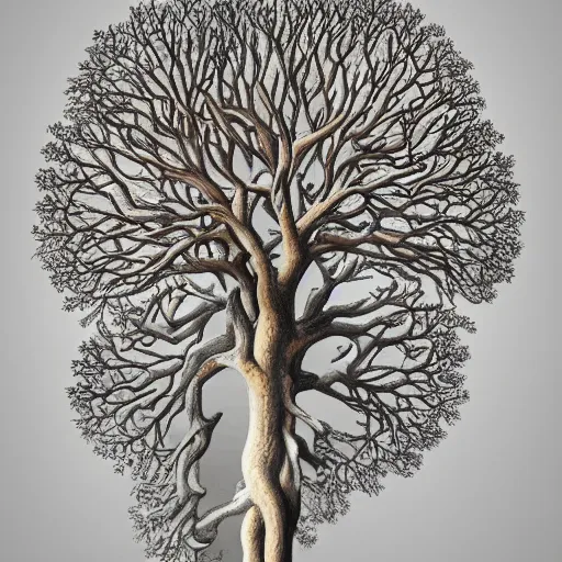 Image similar to a drawing of a tree made out of corals, a digital painting by earnst haeckel, featured on zbrush central, generative art, biomorphic, intricate, zbrush