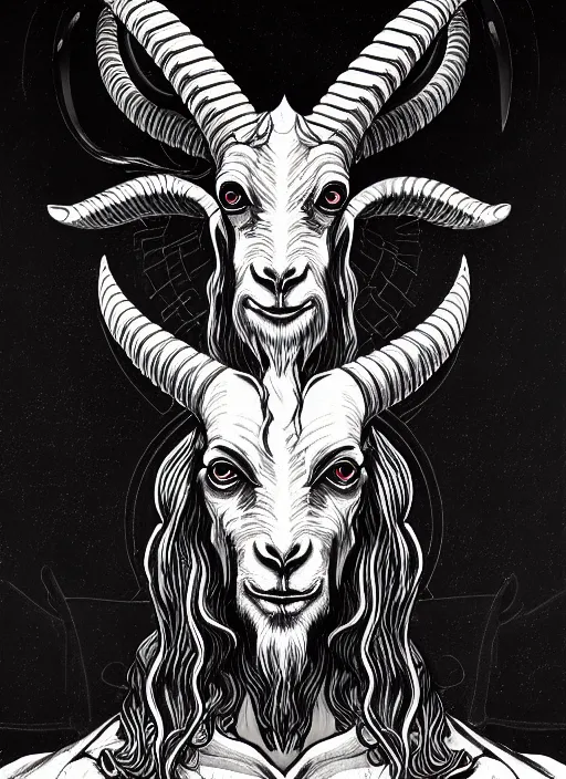 Prompt: hyper detailed ultra sharp orthodox baphomet goat jesus icon, occult, sardonic man, piercing gaze, trending on artstation, byzantine aesthetic, doom, religious, sinister, ornate, intricate, digital painting, concept art, smooth, sharp focus, illustration, art by josan gonzalez, greg rutkowski, killian eng and zdizslaw beksinski