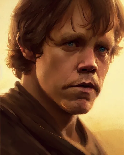 Image similar to luke skywalker, jedi knight. fantasy science fiction art by greg rutkowski, gustave courbet, rosa bonheur, edward hopper. faithfully depicted facial expression, perfect anatomy, sharp focus, global illumination, radiant light, detailed and intricate environment, trending on artstation