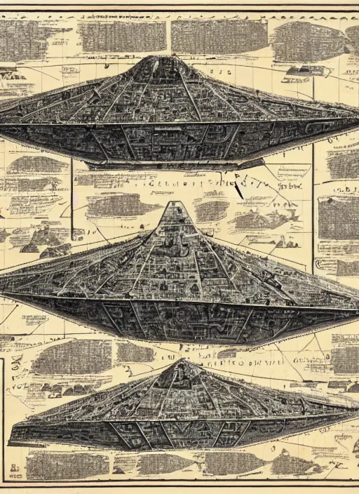 Image similar to detailed map of an imperial star destroyer, detailed, cartography, calligraphy, fine art, detailed, descriptive, directions, pictographs