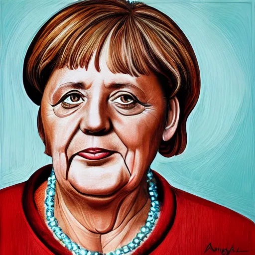 Image similar to portrait of angela merkel, painting by paula rego, high detail, high resolution