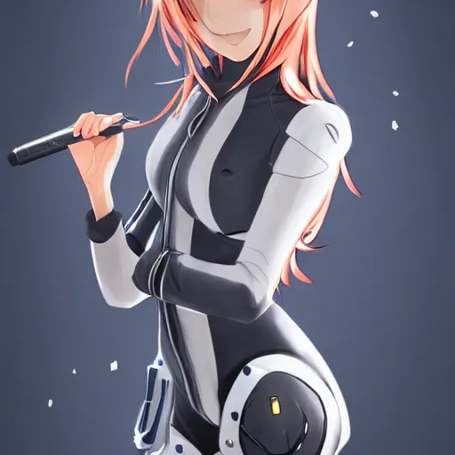 Image similar to beautiful anime girl in a plugsuit, artstation, highly detailed, high quality