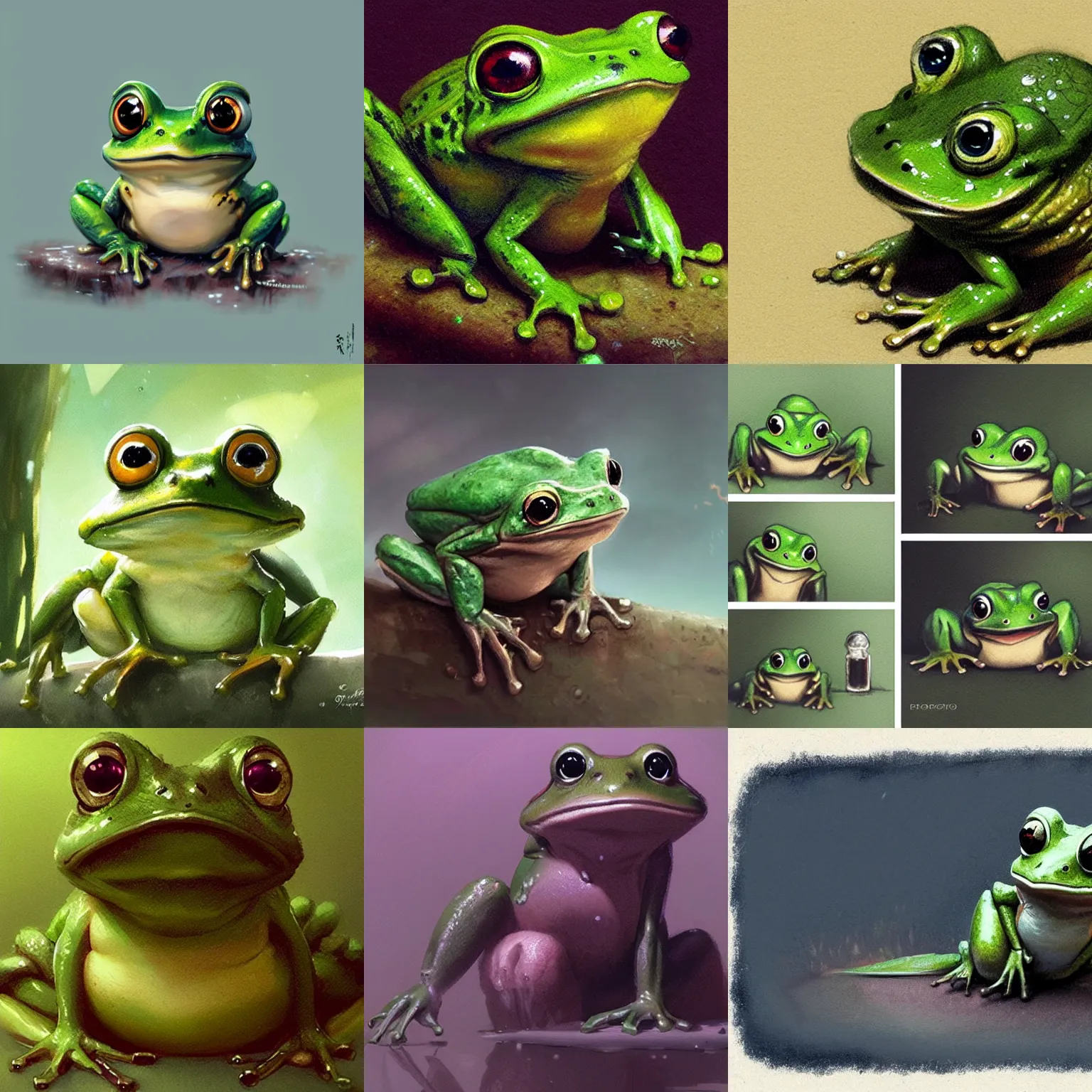 Prompt: cute anime antropomorphic chibi frog illustration by greg rutkowski