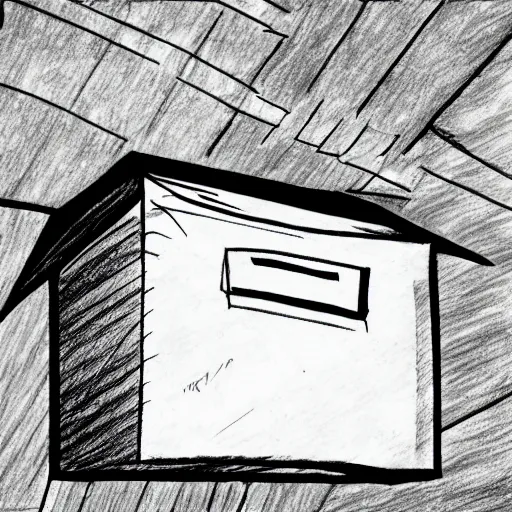 Prompt: low quality drawing of a cardboard box with a vapourwave background