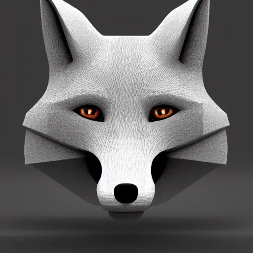 Image similar to an abstract, simplified icon depicting a fox's head, eyes open, white background, elegant, award-winning, clever, render, blender, 3d, high quality, app, ios