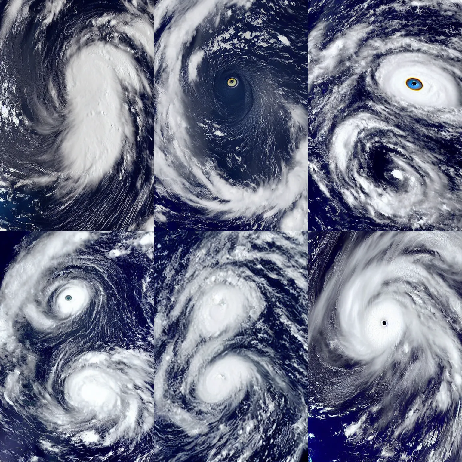Prompt: a giant, monstruous eye in the center of a hurricane, satellite photo, planet Earth