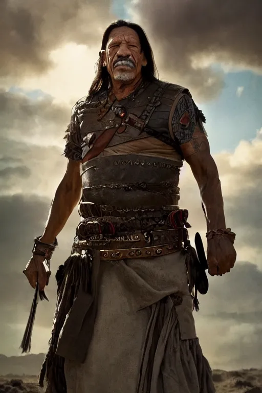 Image similar to danny trejo historical warrior, 8 k, hdr, great light, by greg rutkowski and annie leibowitz