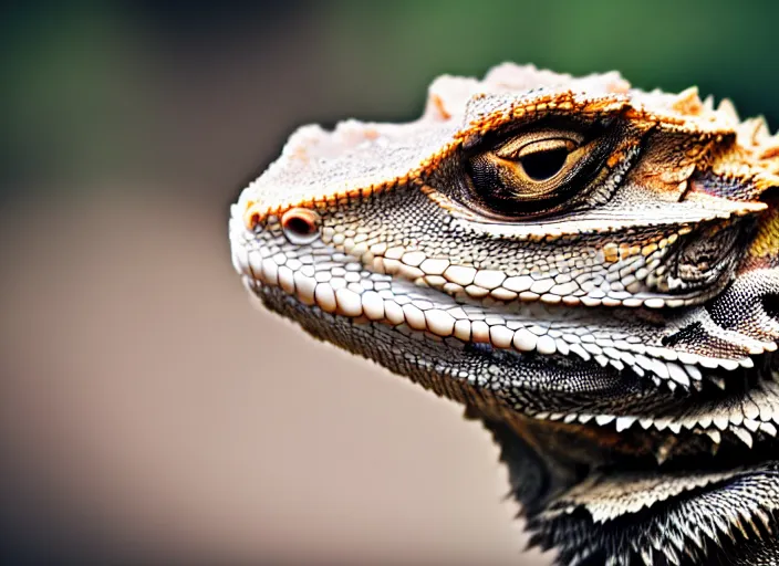 Image similar to dslr portrait still of a bearded dragon!!! with a large white beard a large white human beard of hair on his chin!!!, 8 k 8 5 mm f 1. 4