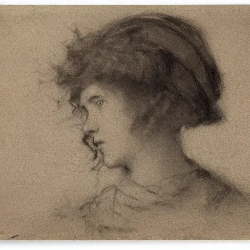 Image similar to a young woman detective by alfred stevens, charcoal