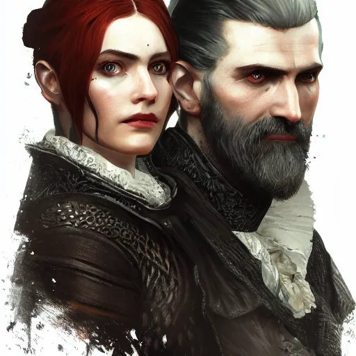 Prompt: portrait painting iris von everec and olgierd von everec, the witcher 3 game, artstation, detailed