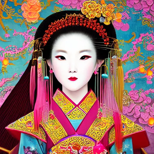 Prompt: legal good colorful female sacred drama peking opera kunqu literary tsing yi studio portrait of absurdly beautiful, elegant, young sexy elegant woman, super fine surreal detailed facial illustration by kim jung gi, iraq nadar, intricate lines, sharp focus, vibrant colors, matte, octopath voyager, final fantasy, unreal engine highly rendered, global illumination, radiant light, intricate environments