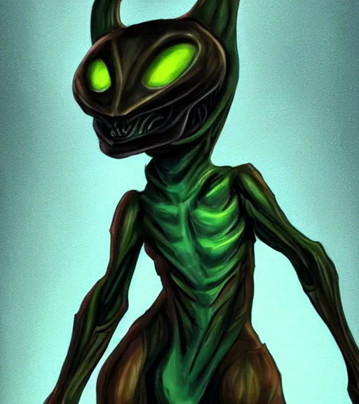 Image similar to character portrait art, ant!! ( animal ) alien, trending in artstation, purple color lighting