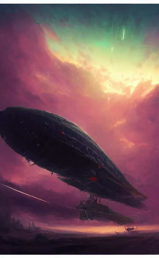 Prompt: a beautiful artwork illustration, concept art sketch of a an airship in a galactic nebula at sunset, volumetric fog, godrays, high contrast, high contrast, high contrast, vibrant colors, vivid colors, high saturation, by Greg Rutkowski and Jesper Ejsing and Raymond Swanland and alena aenami, featured on artstation, wide angle, vertical orientation