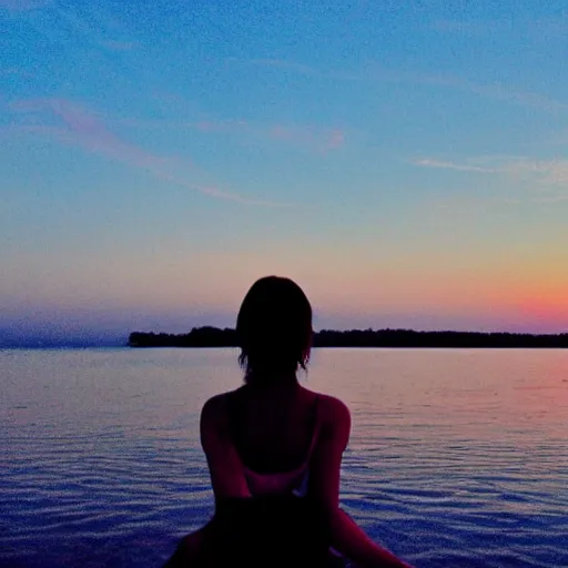 Image similar to dreamland surreal infinite rose colored sky with feathery blush colored clouds over a body of calm flat reflective pink water looking out to the horizon