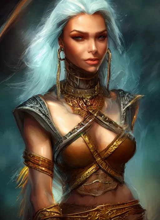 Image similar to arabian human female, ultra detailed fantasy, dndbeyond, bright, colourful, realistic, dnd character portrait, full body, pathfinder, pinterest, art by ralph horsley, dnd, rpg, lotr game design fanart by concept art, behance hd, artstation, deviantart, hdr render in unreal engine 5