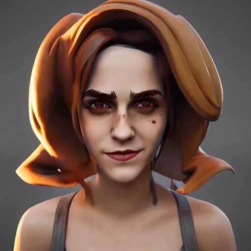 Image similar to textured film grain big eyes subsurface scattering fashion model face smiling laughing squinting emma watson as a fortnite character cgsociety octane render unreal engine redshift render trending on artstation trending on artstation render blender behance cg superhero