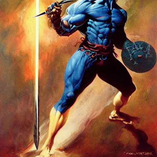 Image similar to wizard wielding the sword of truth by frank frazetta